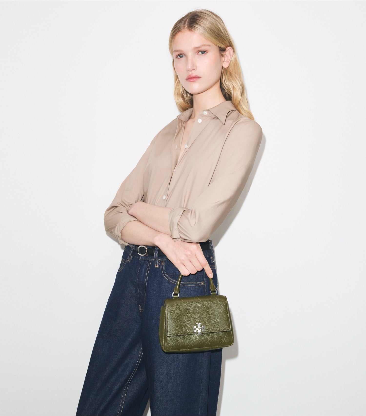 Tory Burch Mini Charlie Quilted Top-Handle Crossbody - Dark Olive