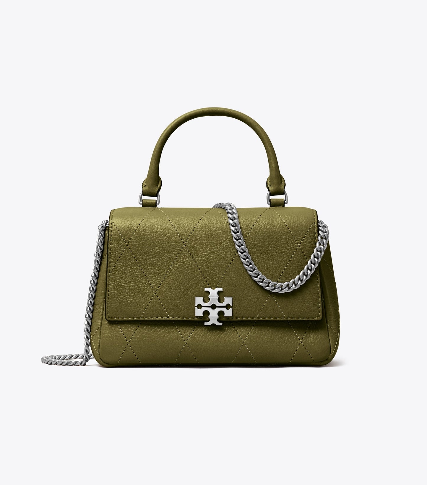 Tory Burch Mini Charlie Quilted Top-Handle Crossbody - Dark Olive