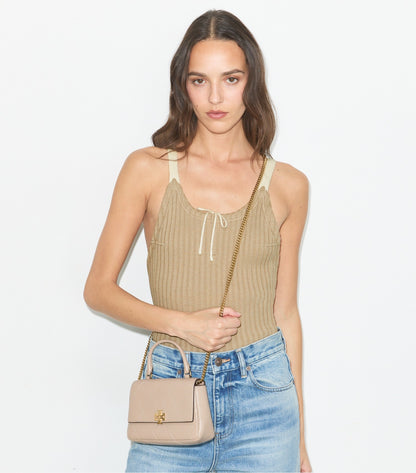 Tory Burch Mini Charlie Quilted Top-Handle Crossbody - Soft Cement