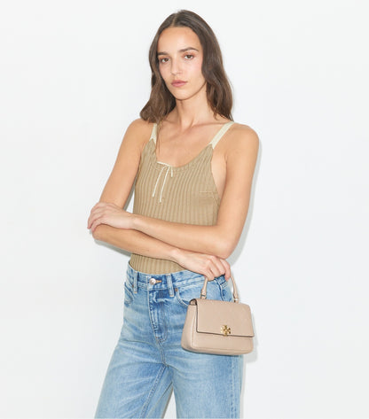Tory Burch Mini Charlie Quilted Top-Handle Crossbody - Soft Cement
