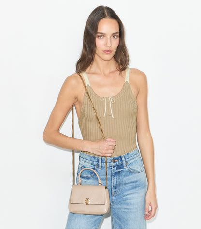 Tory Burch Mini Charlie Quilted Top-Handle Crossbody - Soft Cement