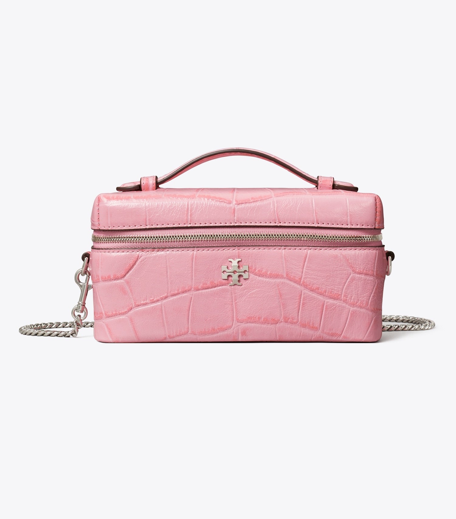 Tory Burch Charlie Croc-Embossed Vanity Case - Rose Sunset