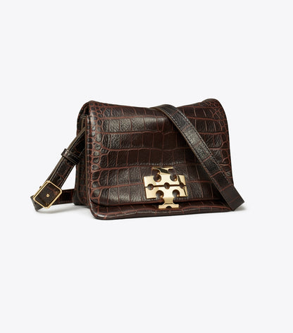 Tory Burch Charlie Runway Croc-Embossed Shoulder Bag - Dark Brown