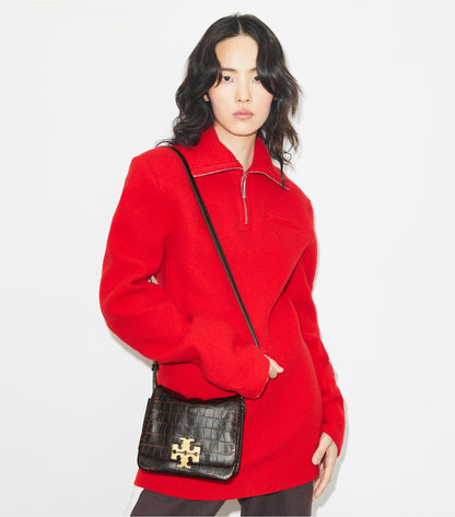 Tory Burch Charlie Runway Croc-Embossed Shoulder Bag - Dark Brown