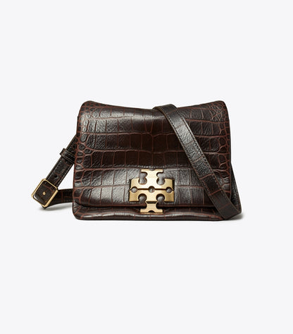 Tory Burch Charlie Runway Croc-Embossed Shoulder Bag - Dark Brown