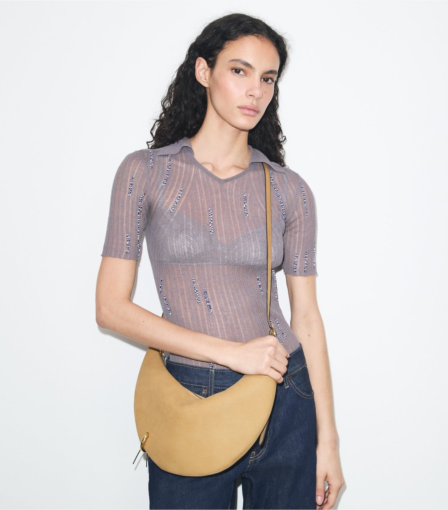 Tory Burch Pierced Nubuck Crossbody Bag - Stone
