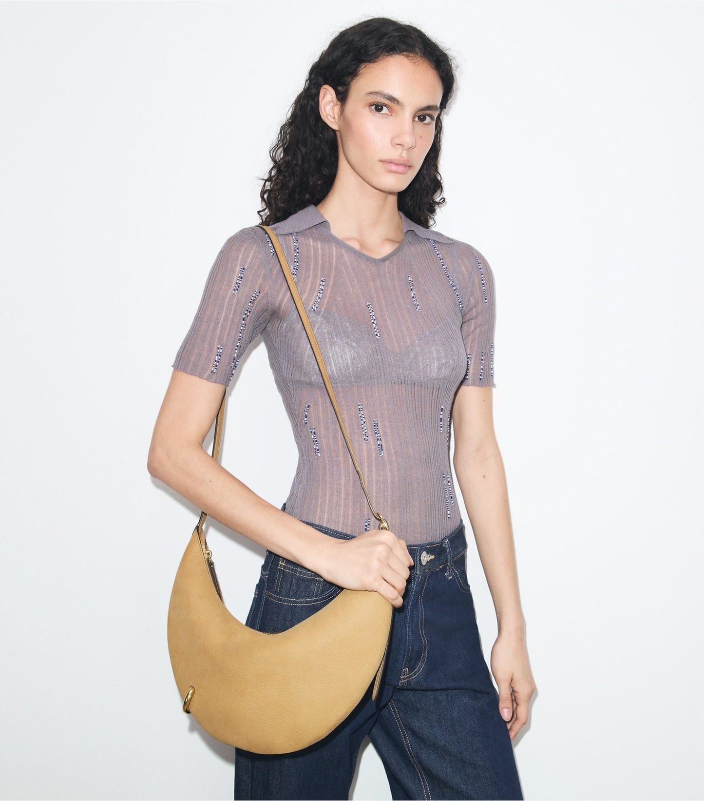 Tory Burch Pierced Nubuck Crossbody Bag - Stone