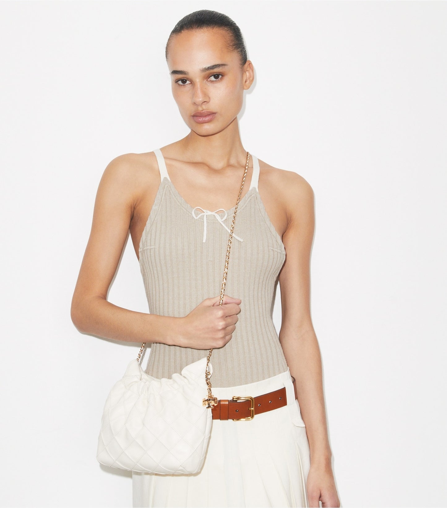 Tory Burch Mini Fleming Soft Hobo Bag - Light Cream