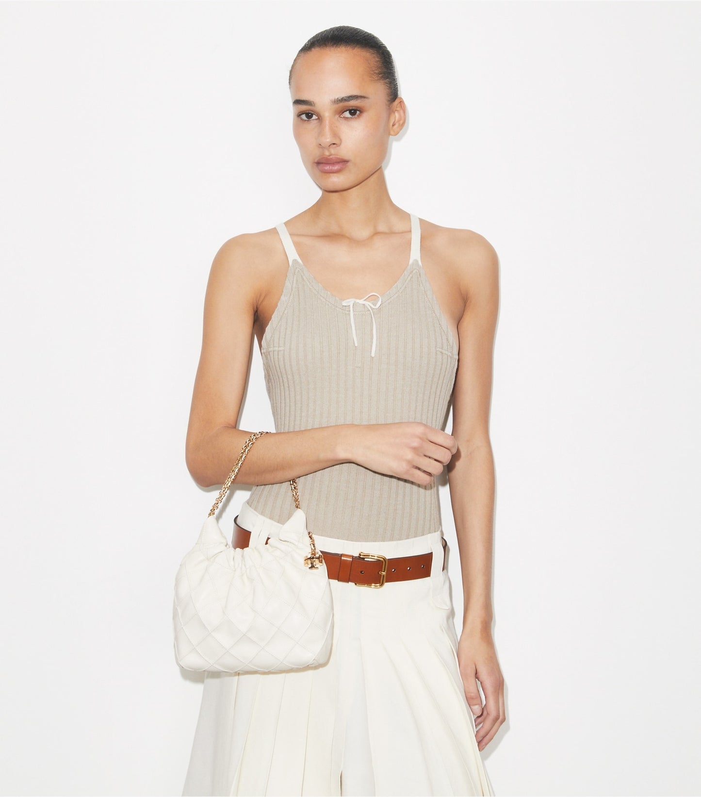 Tory Burch Mini Fleming Soft Hobo Bag - Light Cream
