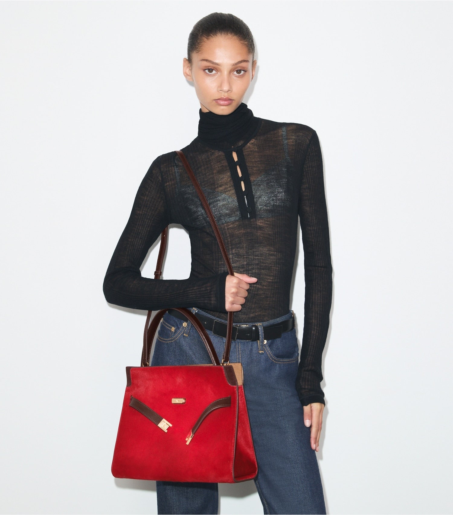 Tory Burch Small Lee Radziwill Calf Hair Double Bag - Toucan Red
