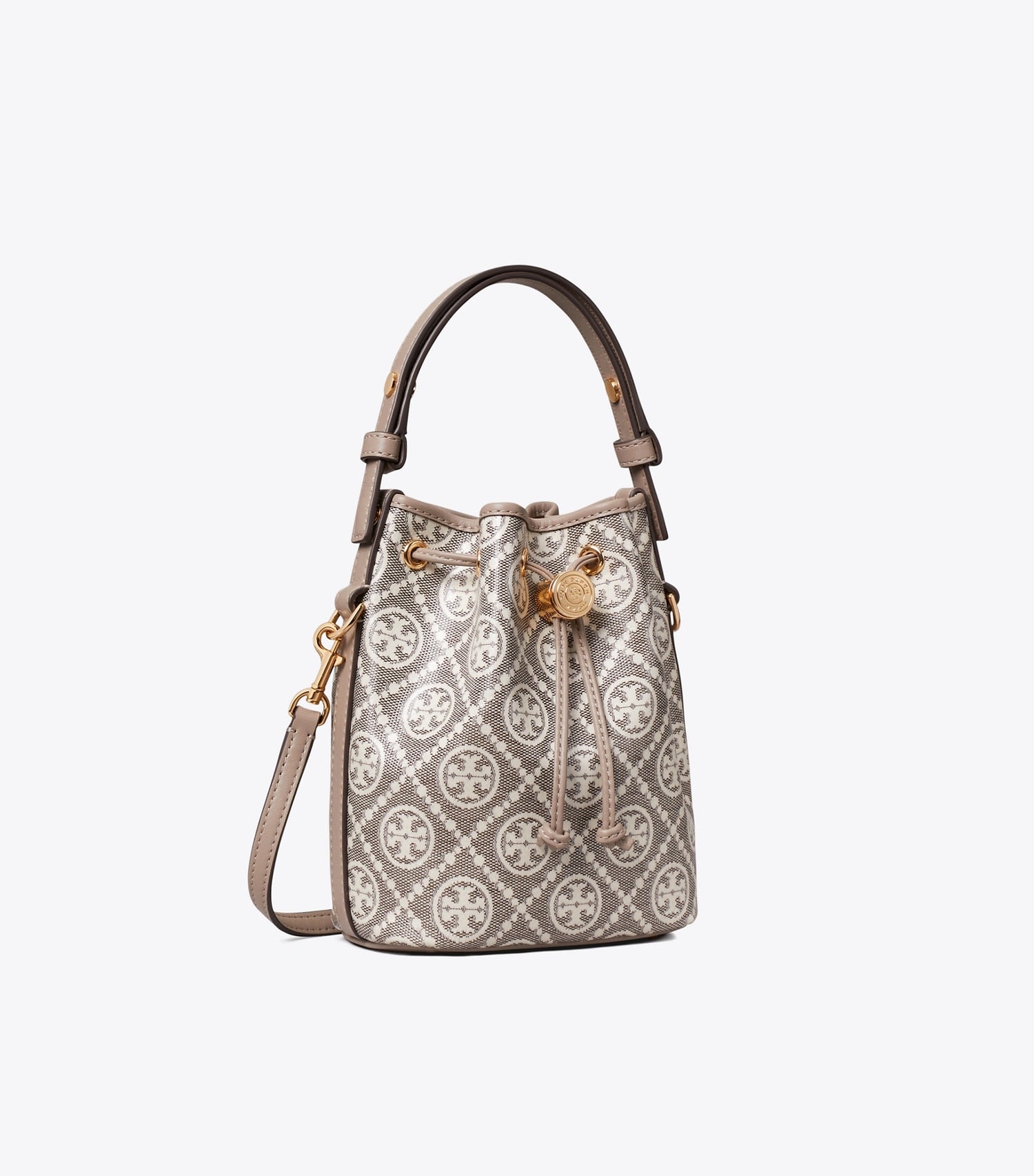Tory Burch T Monogram Coated Jacquard Mini Bucket Bag - Charcoal
