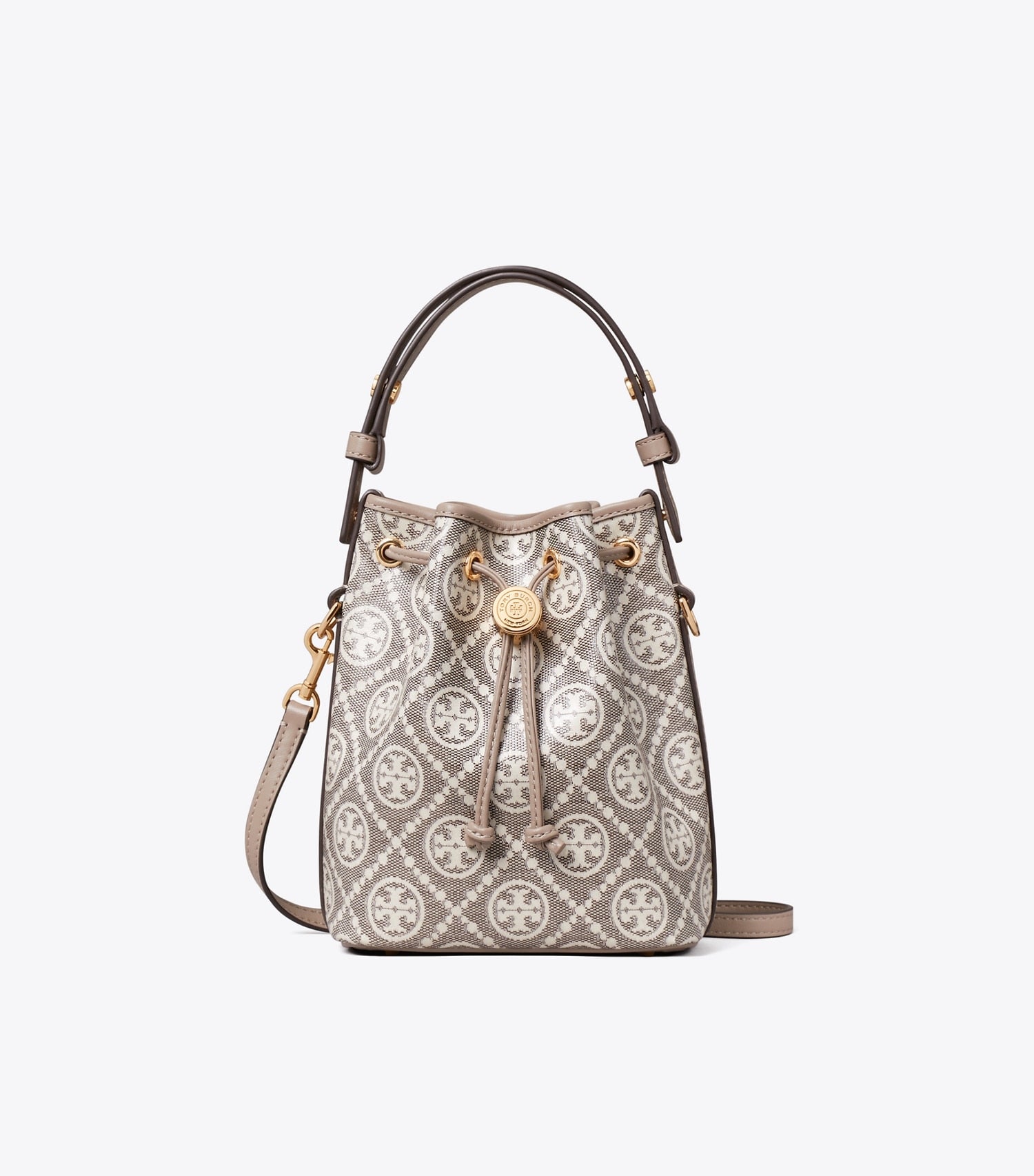 Tory Burch T Monogram Coated Jacquard Mini Bucket Bag - Charcoal