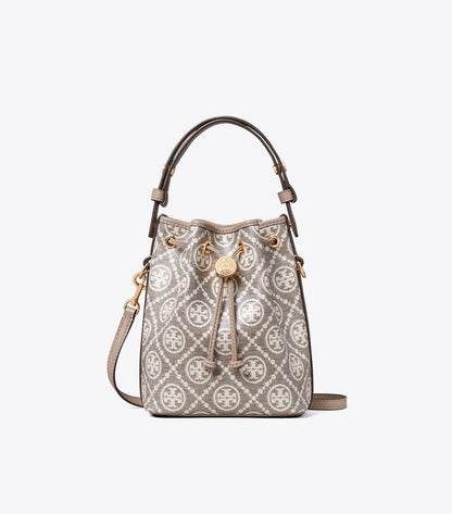 Tory Burch T Monogram Coated Jacquard Mini Bucket Bag - Charcoal