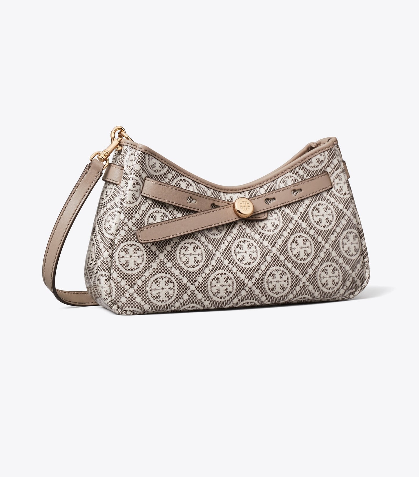 Tory Burch T Monogram Coated Jacquard Romy Zip-Top Crossbody Bag - Charcoal
