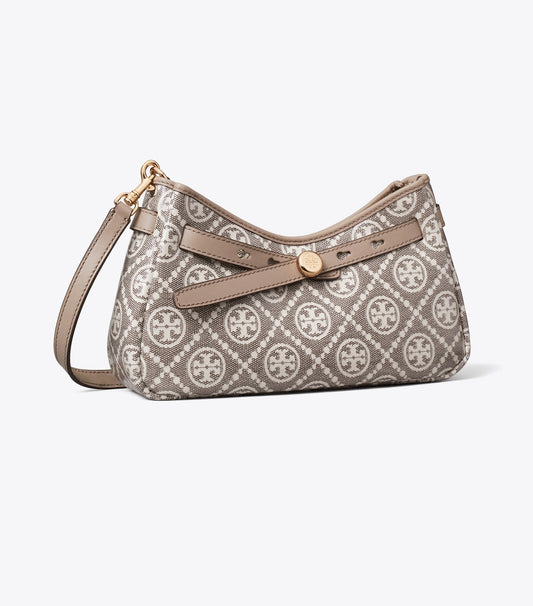 Tory Burch T Monogram Coated Jacquard Romy Zip-Top Crossbody Bag - Charcoal