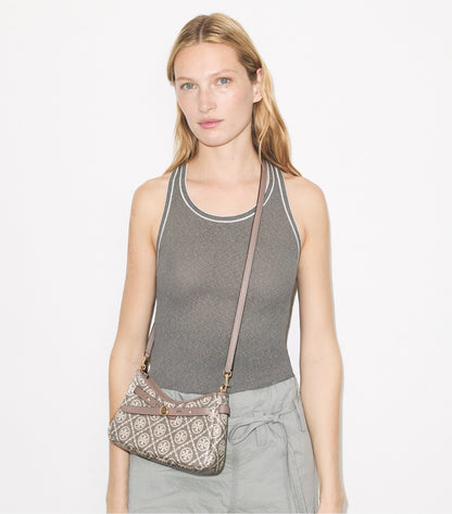 Tory Burch T Monogram Coated Jacquard Romy Zip-Top Crossbody Bag - Charcoal
