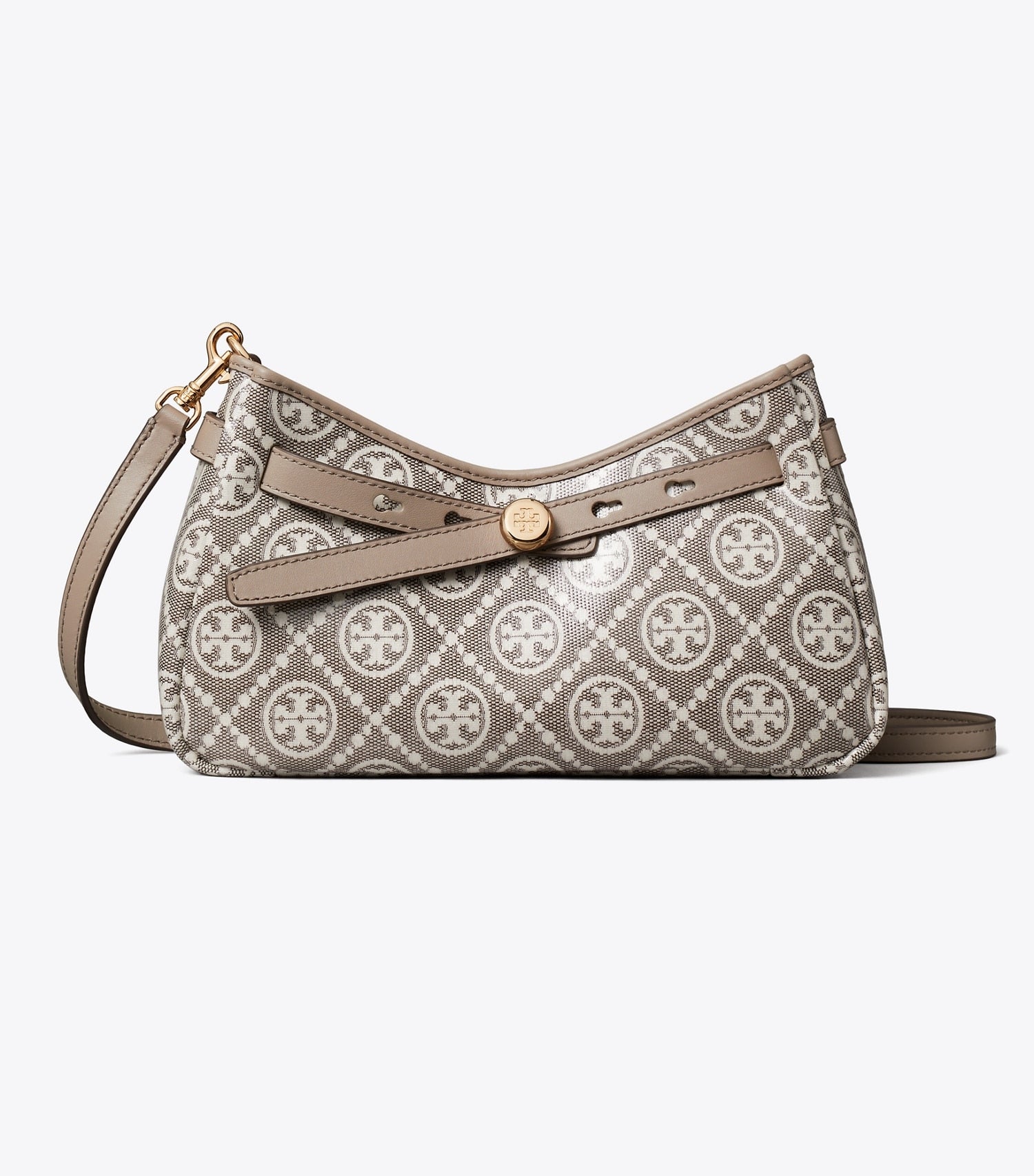 Tory Burch T Monogram Coated Jacquard Romy Zip-Top Crossbody Bag - Charcoal