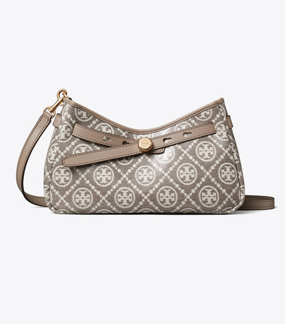 Tory Burch T Monogram Coated Jacquard Romy Zip-Top Crossbody Bag - Charcoal