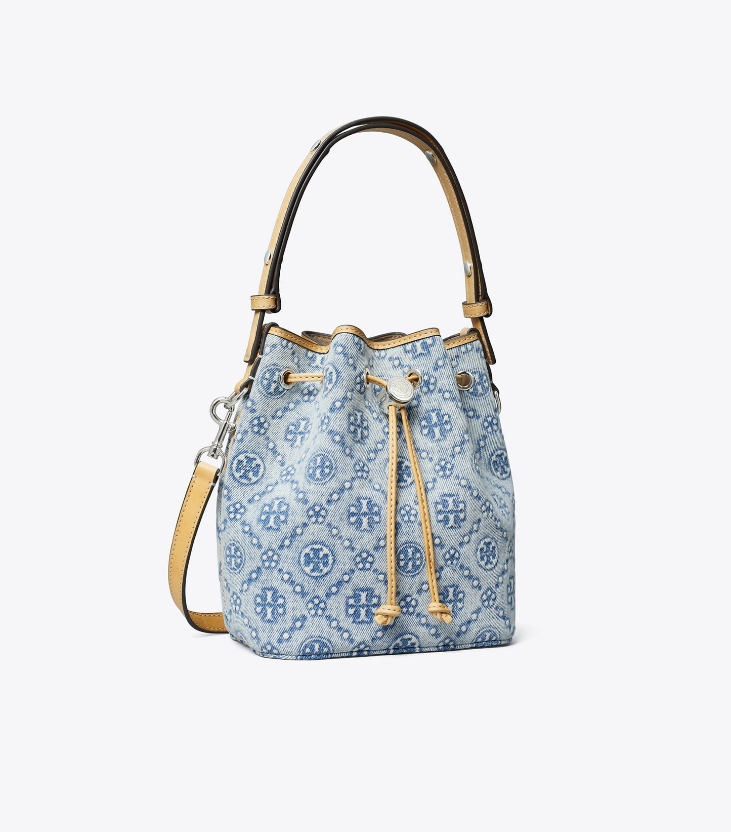 Tory Burch T Monogram Denim Mini Bucket Bag - Powder Blue