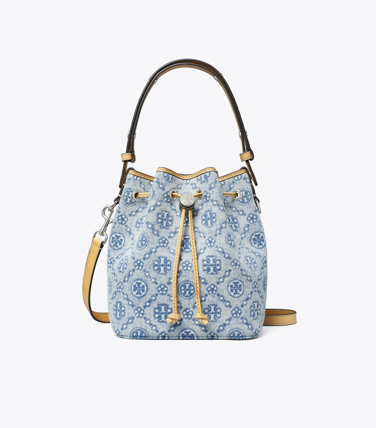 Tory Burch T Monogram Denim Mini Bucket Bag - Powder Blue