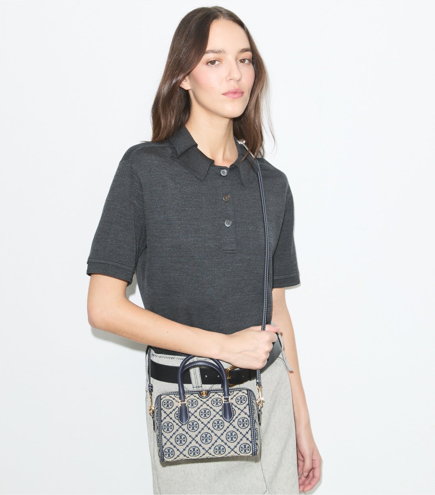 Tory Burch T Monogram Petite Barrel Bag - Tory Navy
