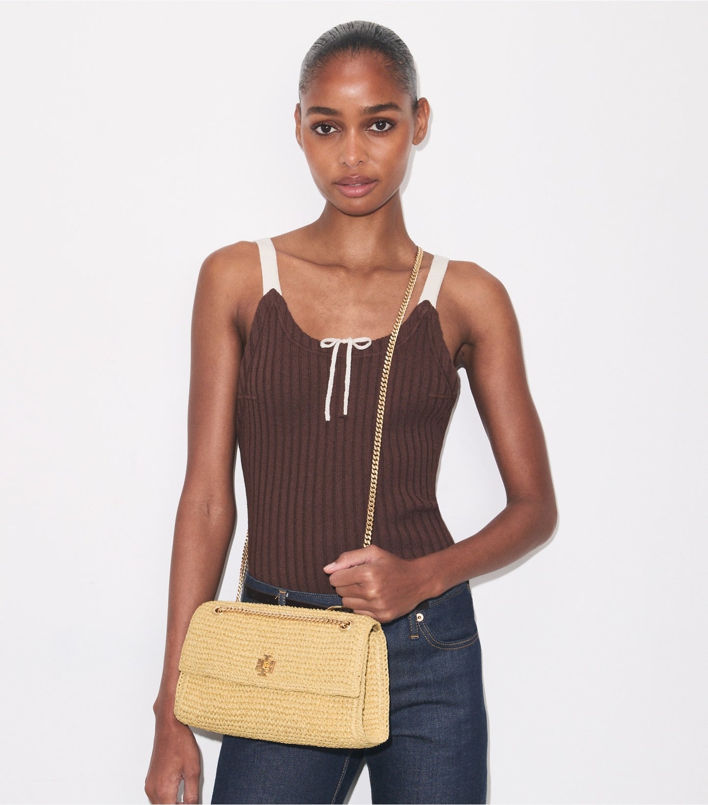 Tory Burch Kira Turnlock Woven Shoulder Bag - Natural