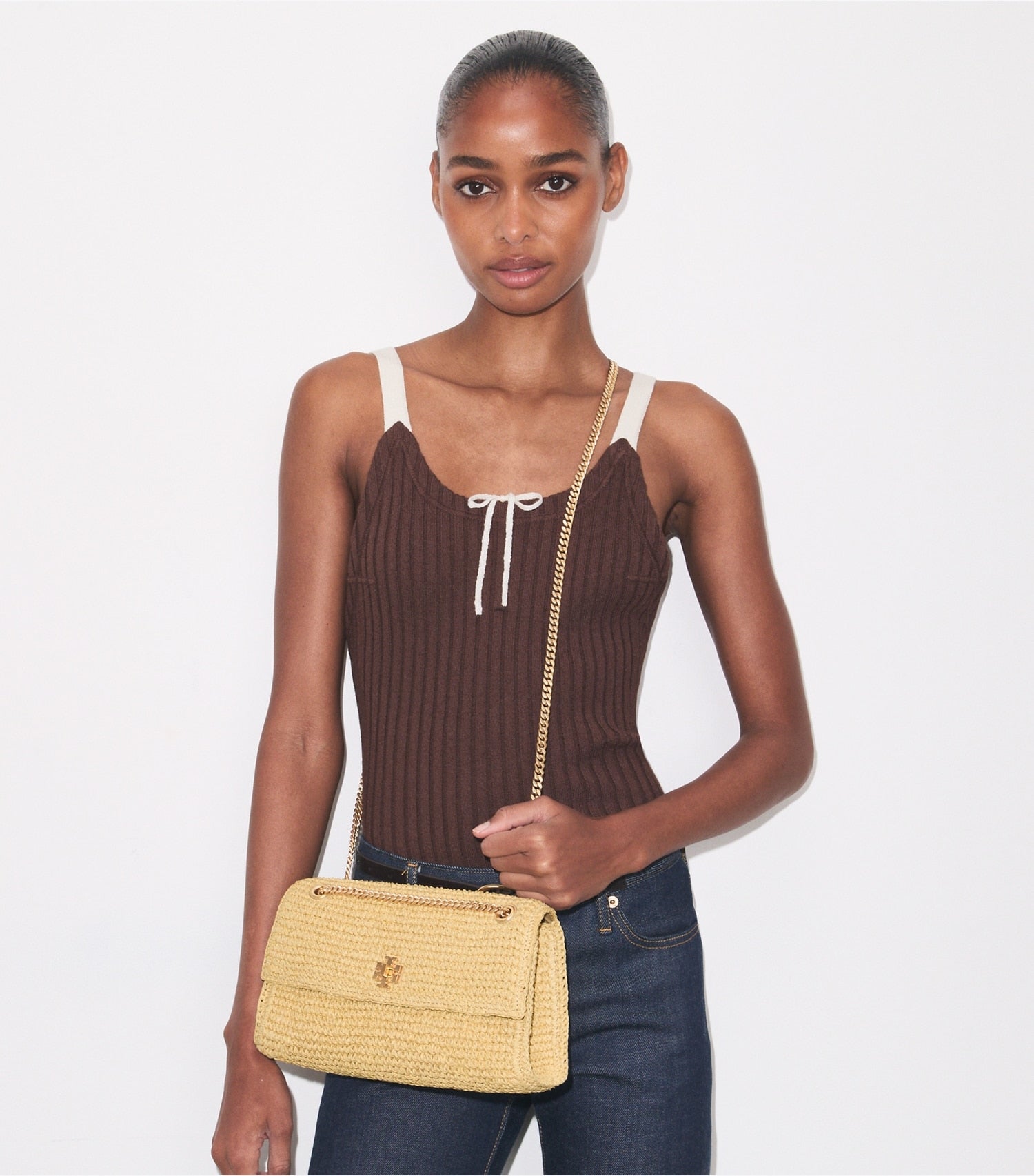 Tory Burch Kira Turnlock Woven Shoulder Bag - Natural