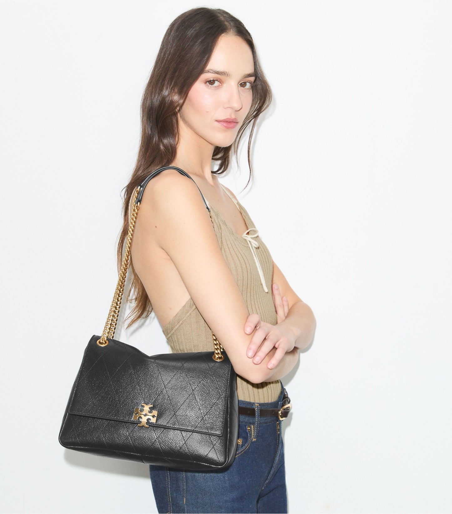 Tory Burch Charlie Quilted Shoulder Bag - Black