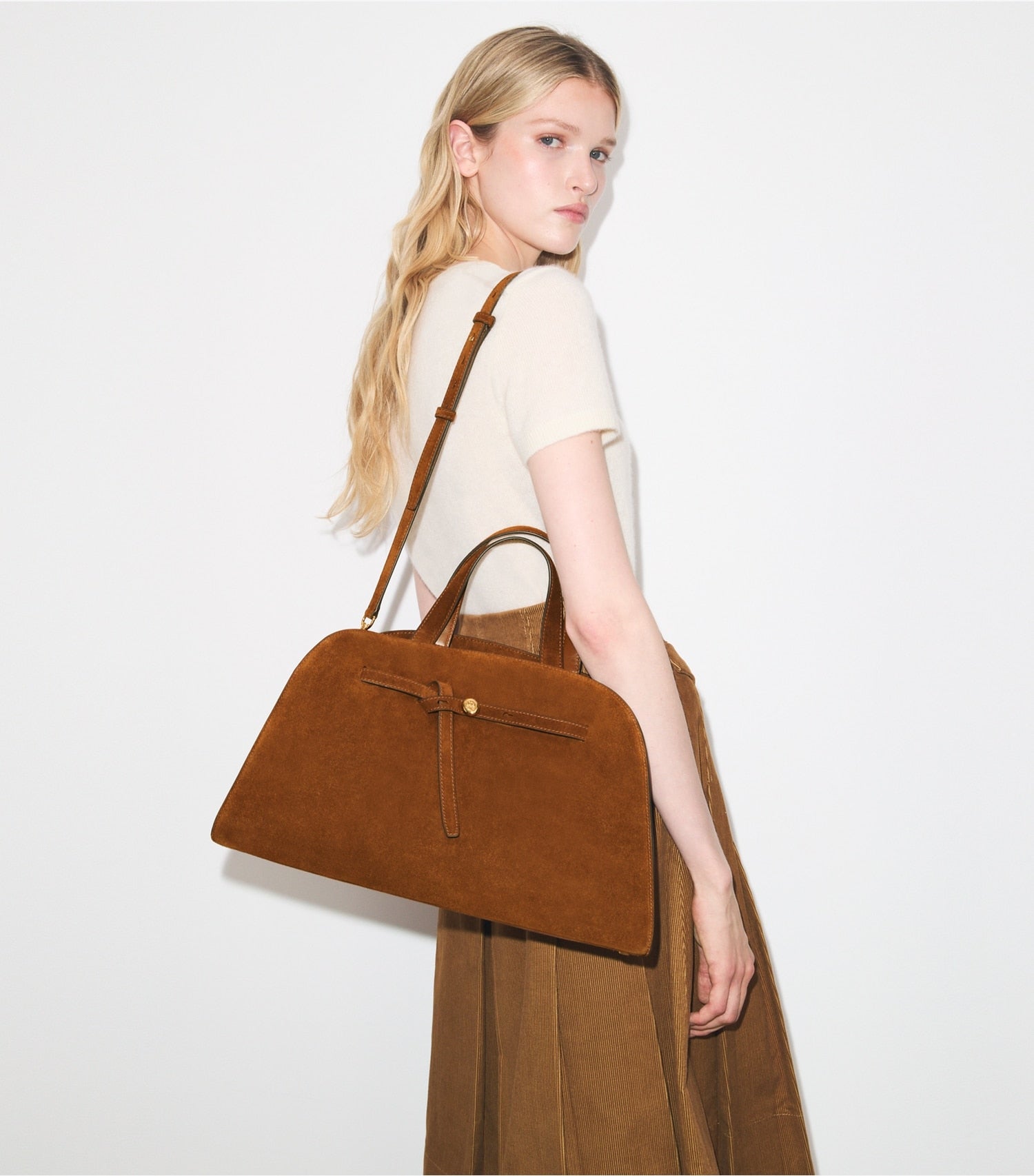 Tory Burch Romy Suede Bauletto - Caramel