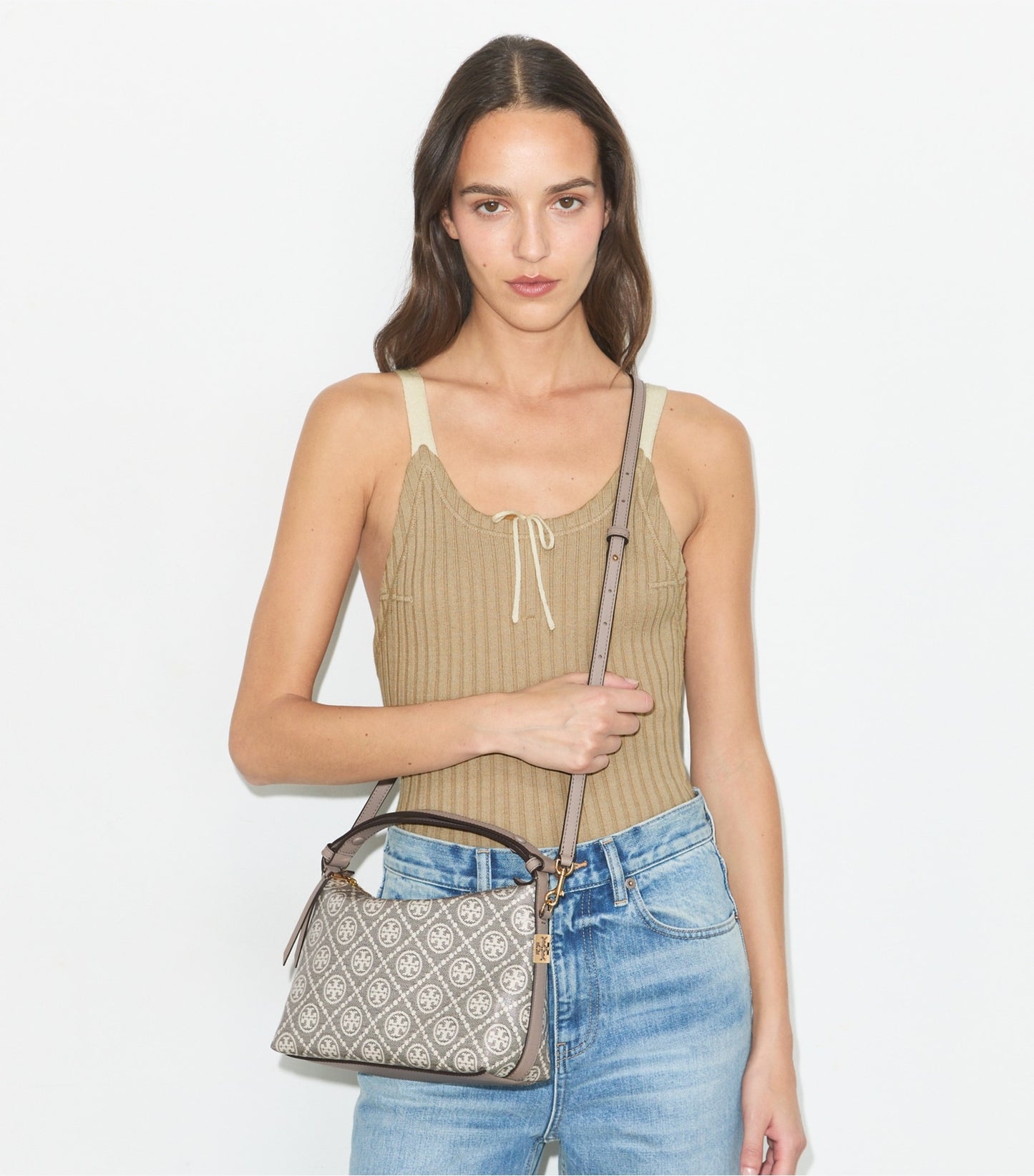 Tory Burch T Monogram Mellow Shoulder Bag - Charcoal