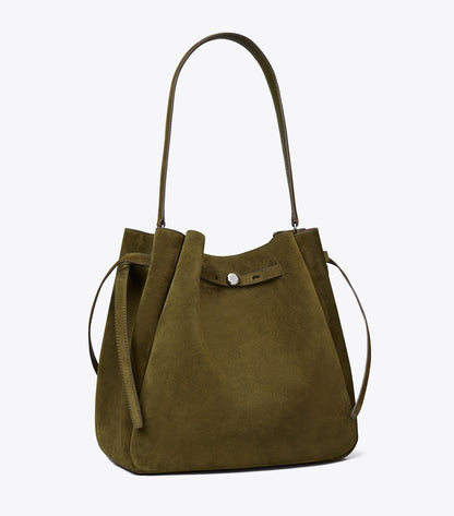 Tory Burch Large Romy Suede Bucket Bag - Dark Olive