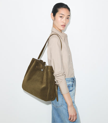 Tory Burch Large Romy Suede Bucket Bag - Dark Olive