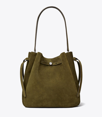 Tory Burch Large Romy Suede Bucket Bag - Dark Olive
