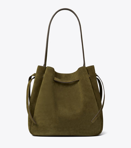 Tory Burch Large Romy Suede Bucket Bag - Dark Olive