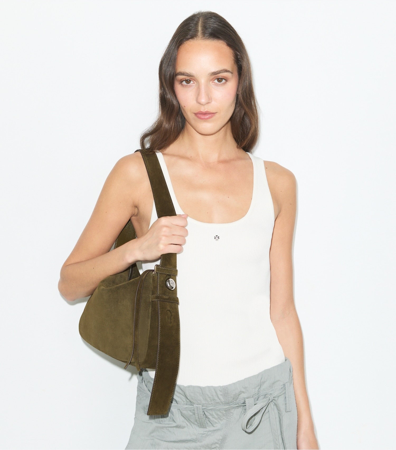 Tory Burch Romy Suede Shoulder Bag - Dark Olive