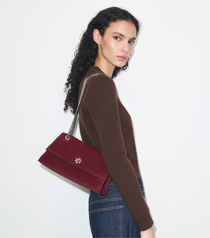 Tory Burch Kira Turnlock Suede Shoulder Bag - Merlot