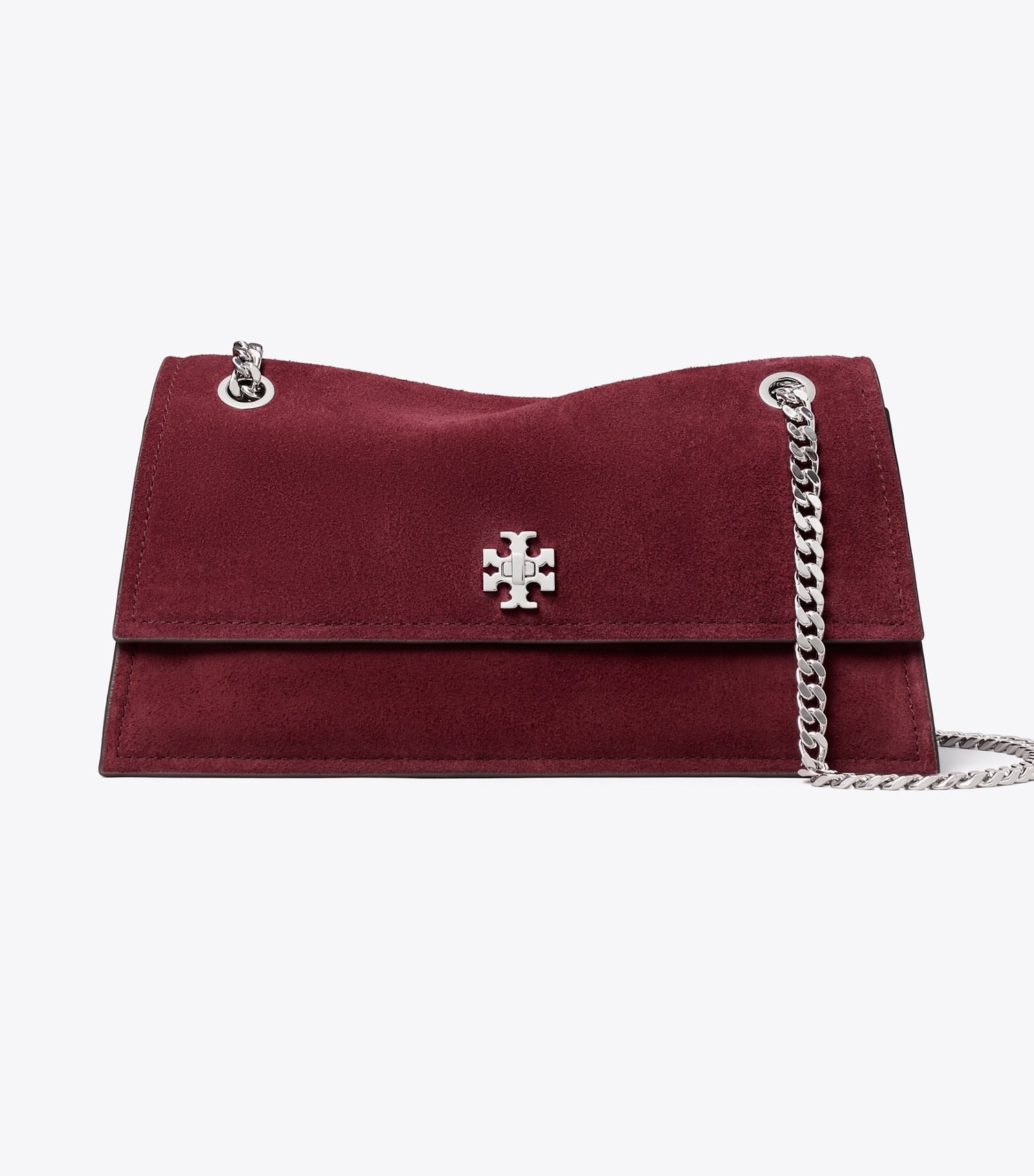 Tory Burch Kira Turnlock Suede Shoulder Bag - Merlot
