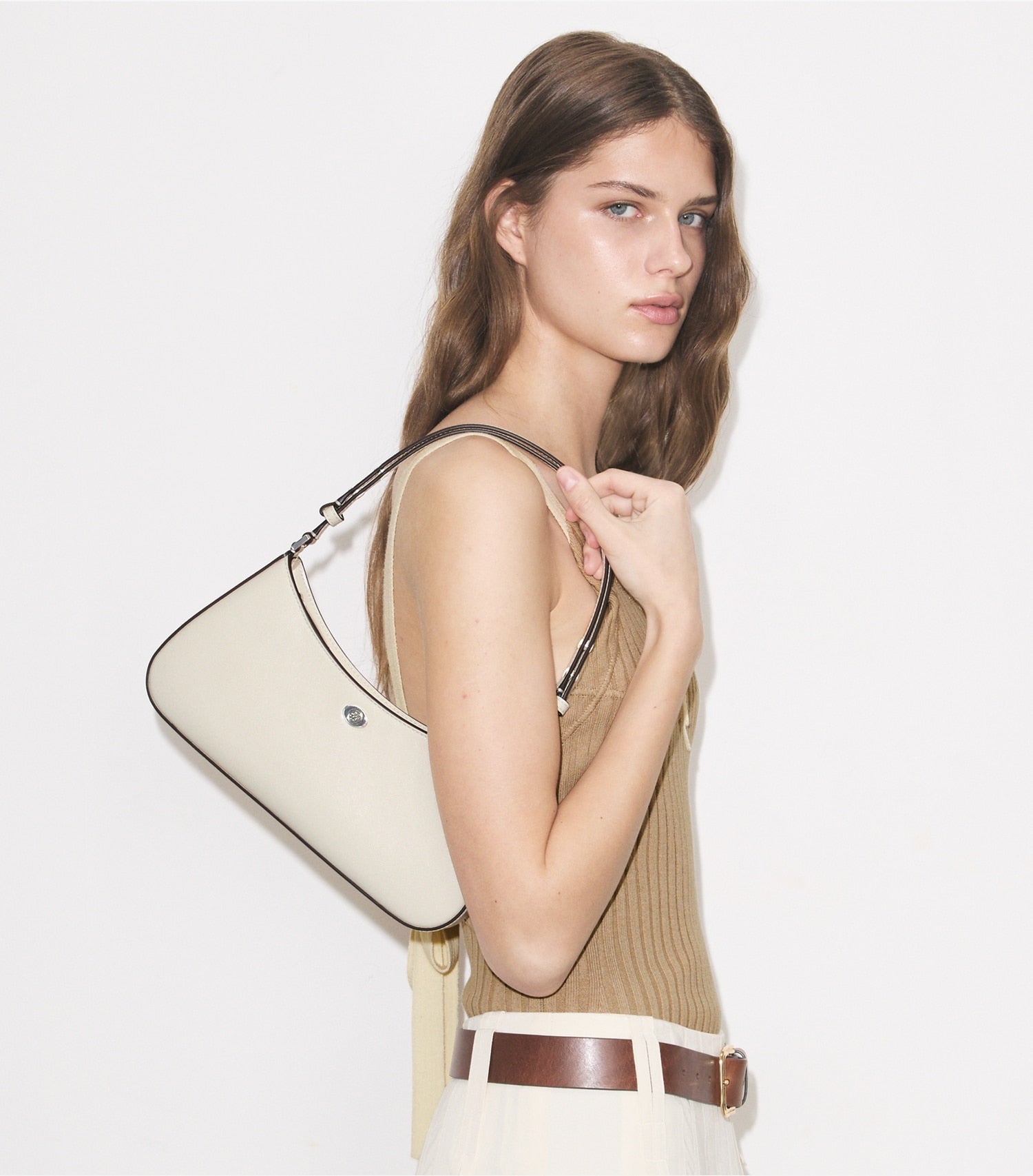 Tory Burch Robinson Zip Top Shoulder Bag - Light Cream