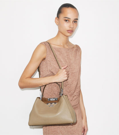 Tory Burch Eleanor Soft Croc-Embossed Satchel - Ginger Leaf