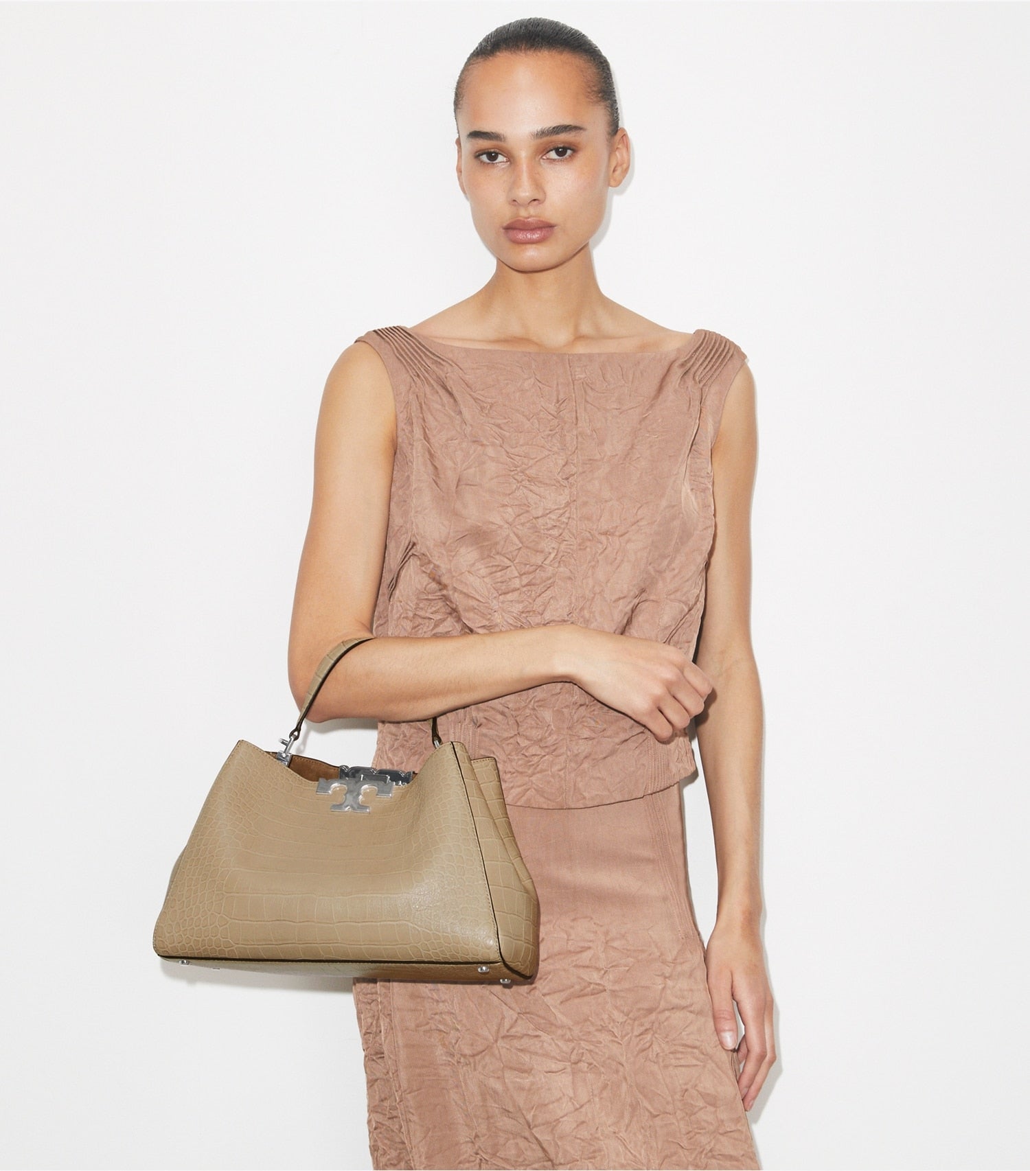 Tory Burch Eleanor Soft Croc-Embossed Satchel - Ginger Leaf