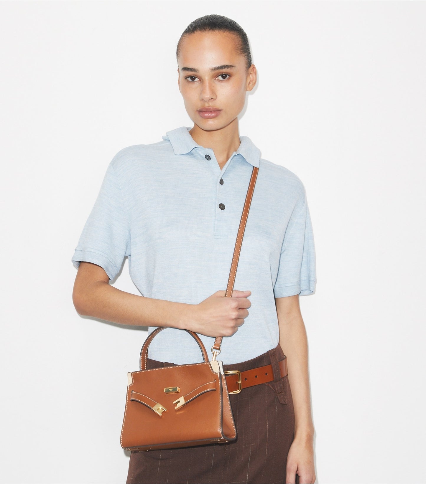 Tory Burch Petite Lee Radziwill Double Bag - Aged Tan