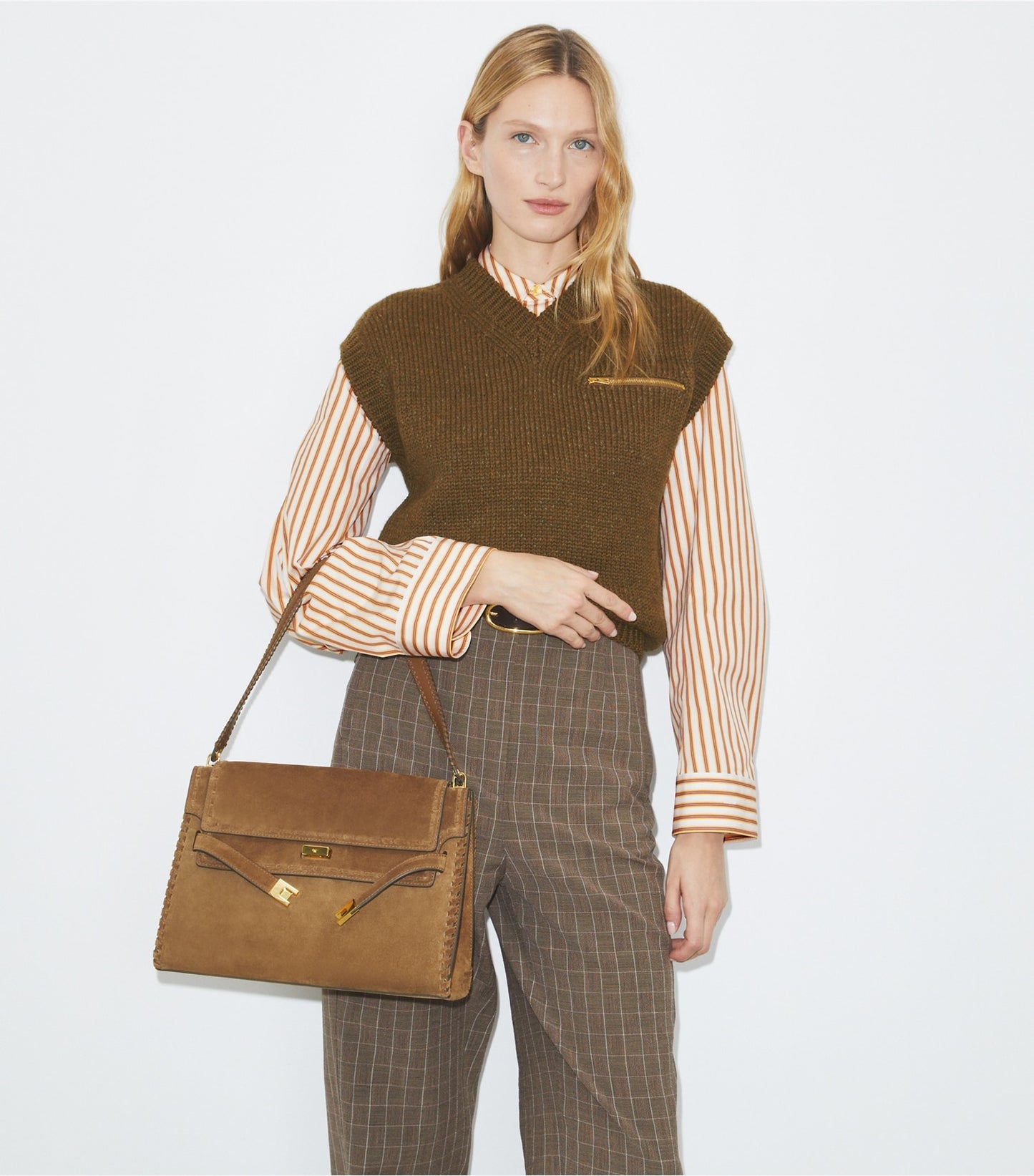 Tory Burch Large Lee Radziwill Suede Shoulder Bag - Wild Tabacco