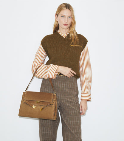 Tory Burch Large Lee Radziwill Suede Shoulder Bag - Wild Tabacco