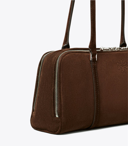 Tory Burch Small Marshmallow Suede Satchel - Dark Cocoa