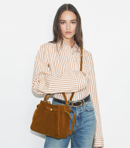 Tory Burch Romy Suede Bucket Bag - Caramel