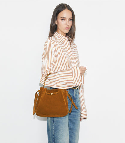 Tory Burch Romy Suede Bucket Bag - Caramel