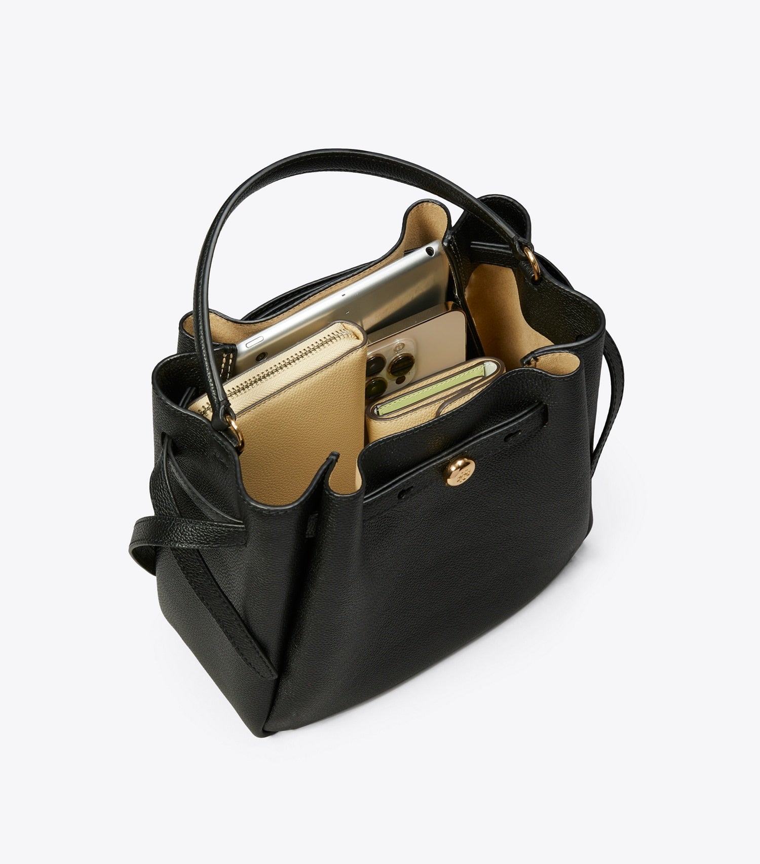 Tory Burch Romy Suede Bucket Bag - Caramel