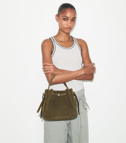 Tory Burch Romy Suede Bucket Bag - Dark Olive