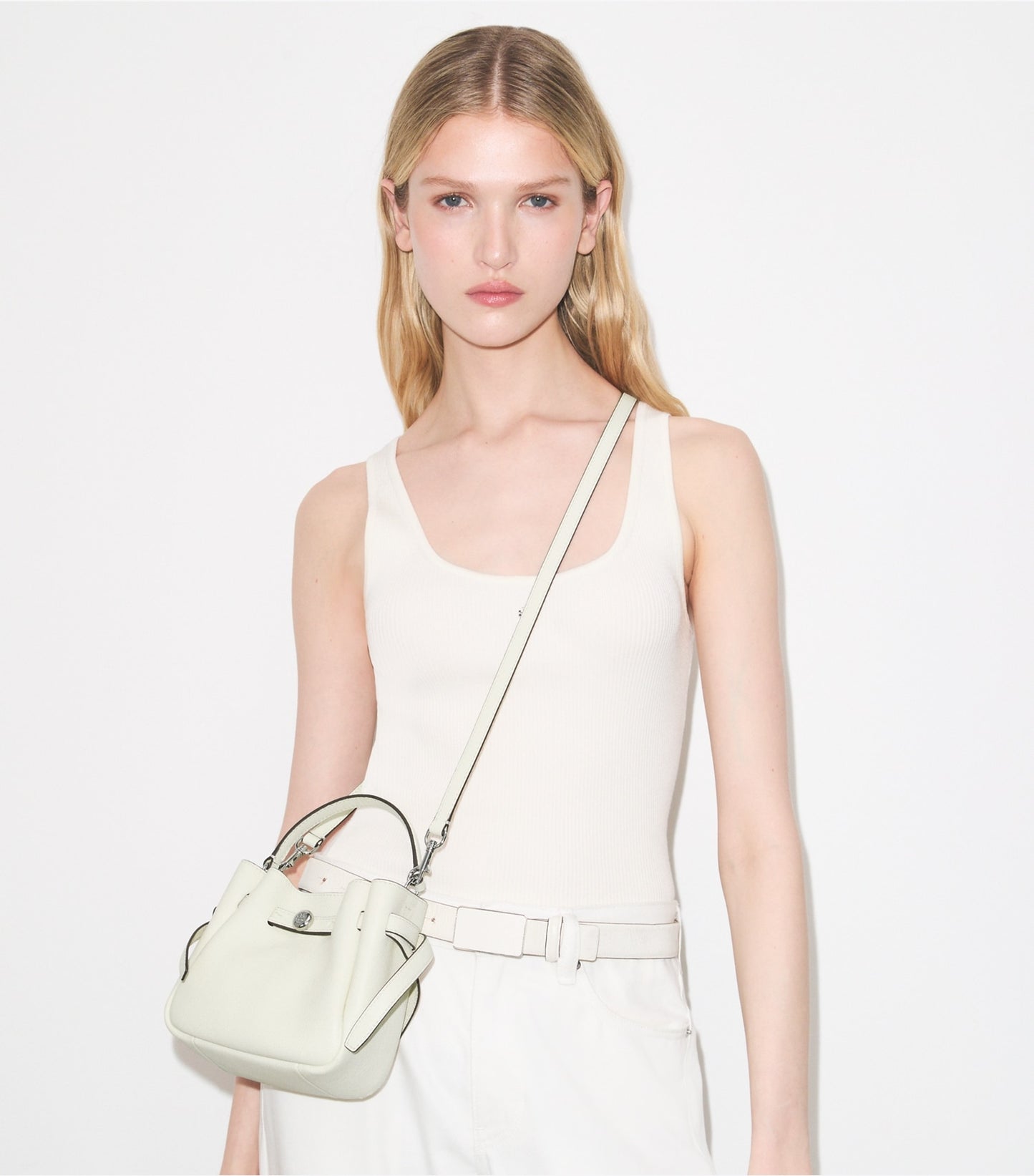 Tory Burch Mini Romy Bucket Bag - Light Cream