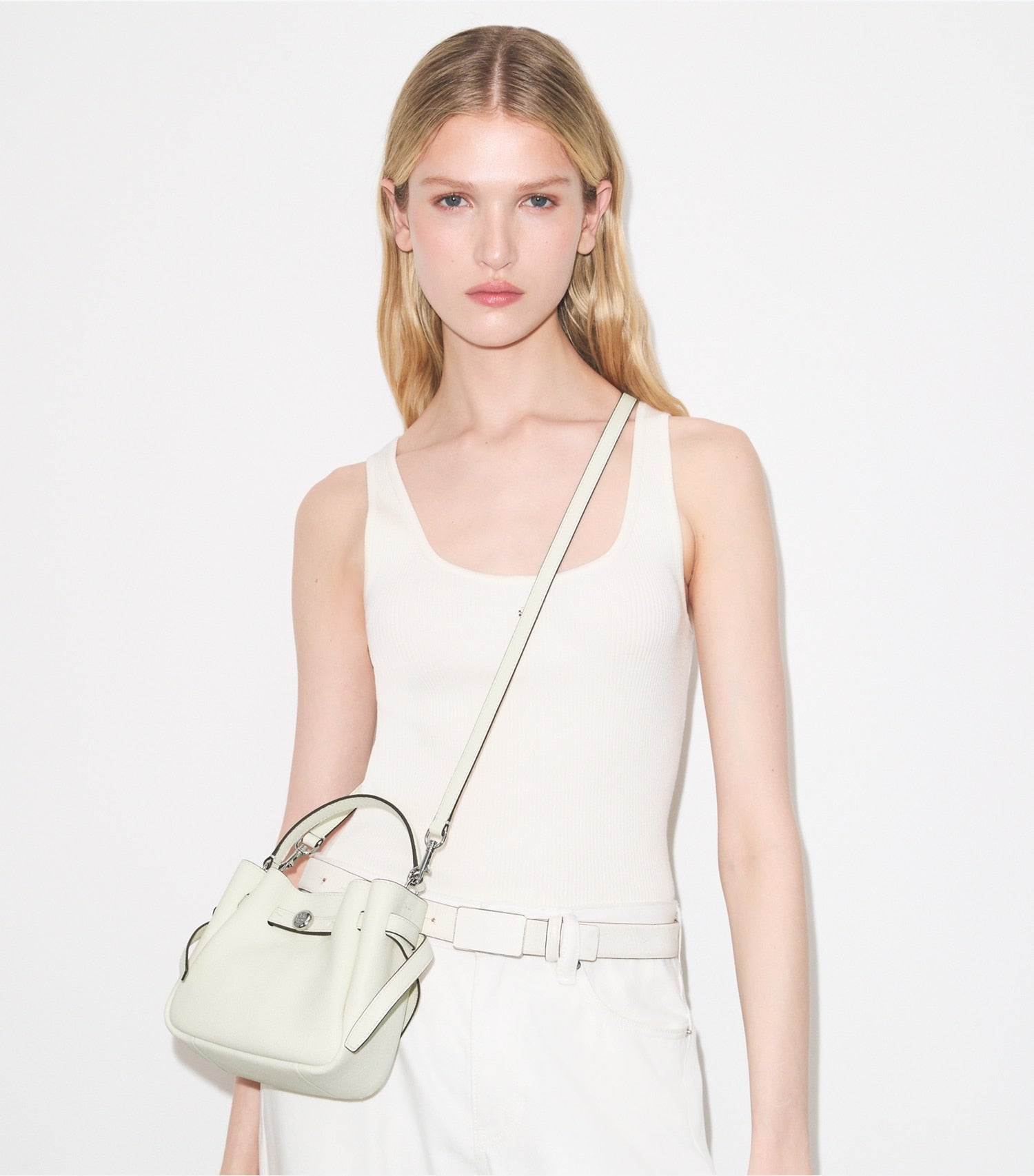 Tory Burch Mini Romy Bucket Bag - Light Cream